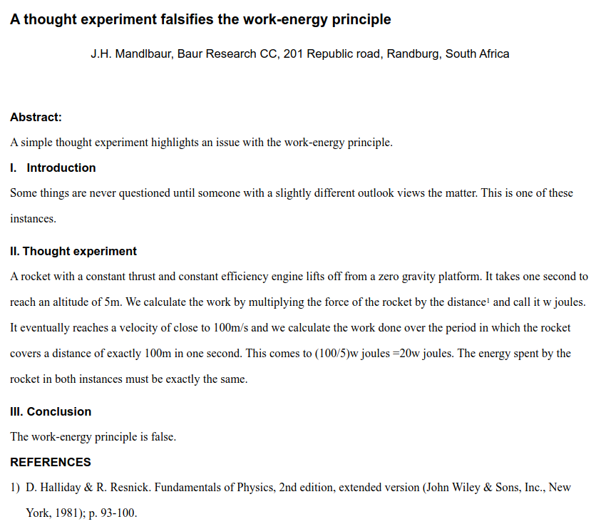 The work-energy principle is wrong